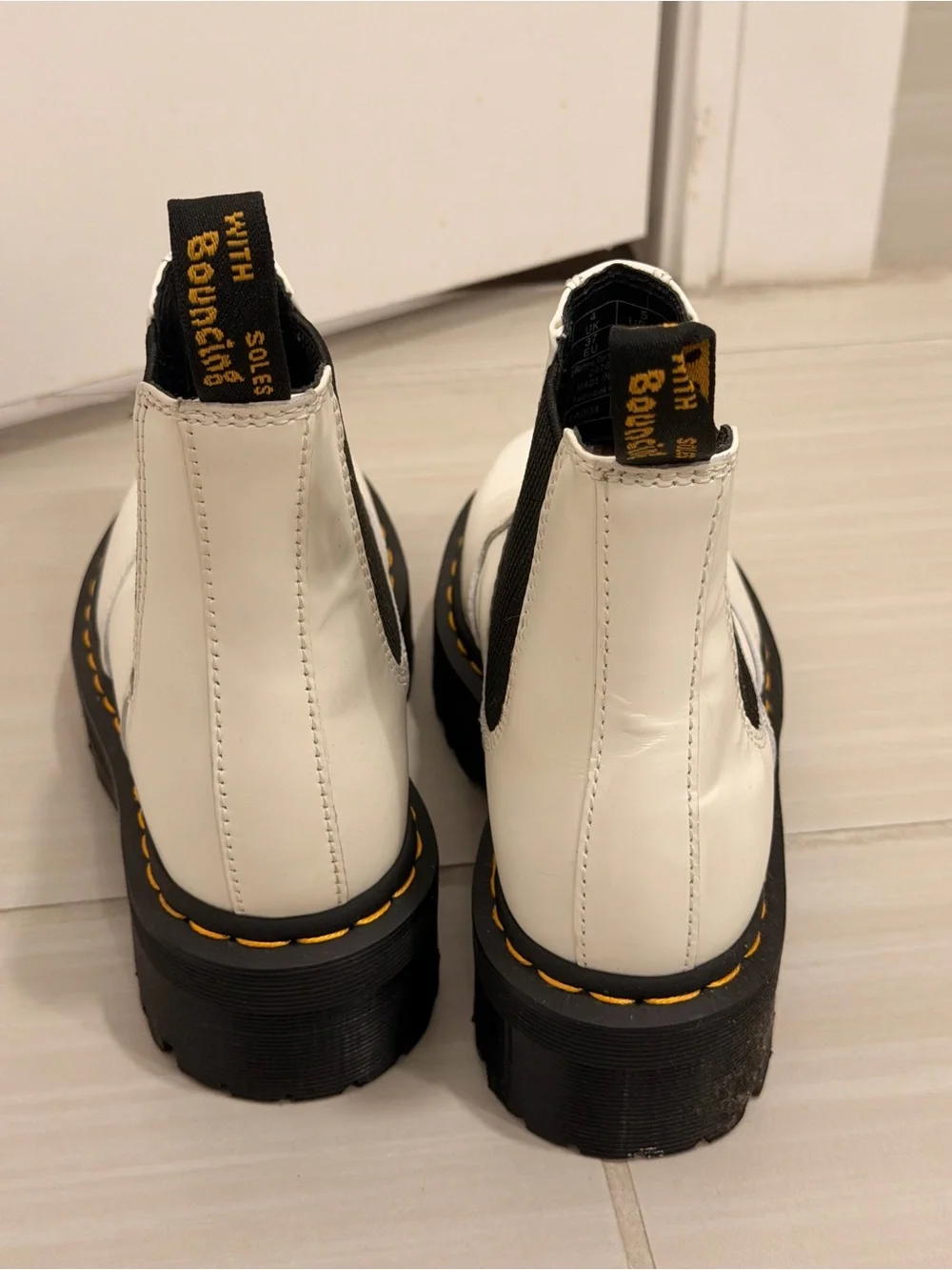 Dr. Martens White Leather Chelsea Platform Boots with Black Soles